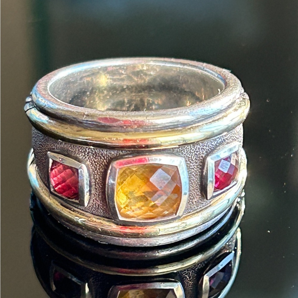 Retired David Yurman Sterling Silver 14k Gold 3 Stone Ring